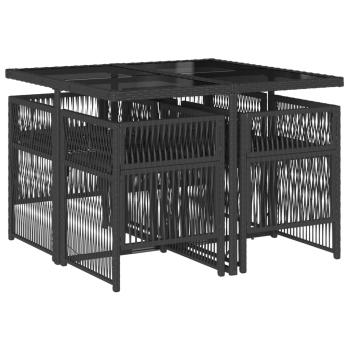 5-tlg. Garten-Essgruppe mit Kissen Schwarz Poly Rattan