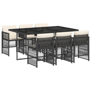 7-tlg. Garten-Essgruppe mit Kissen Schwarz Poly Rattan