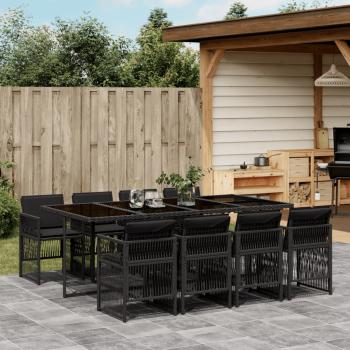 ARDEBO.de - 9-tlg. Garten-Essgruppe mit Kissen Schwarz Poly Rattan