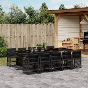 ARDEBO.de - 11-tlg. Garten-Essgruppe mit Kissen Schwarz Poly Rattan