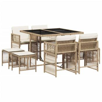 9-tlg. Garten-Essgruppe mit Kissen Beige Poly Rattan