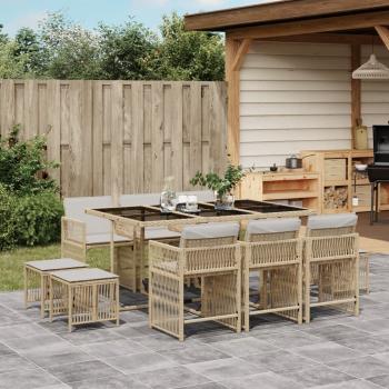 ARDEBO.de - 11-tlg. Garten-Essgruppe mit Kissen Beige Poly Rattan