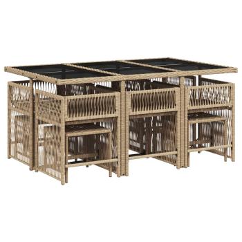 11-tlg. Garten-Essgruppe mit Kissen Beige Poly Rattan