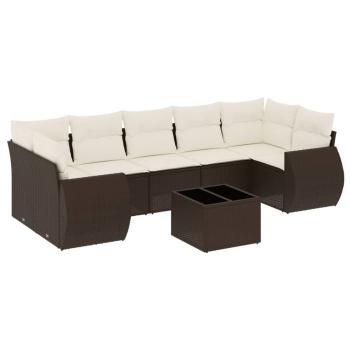 8-tlg. Garten-Sofagarnitur mit Kissen Braun Poly Rattan