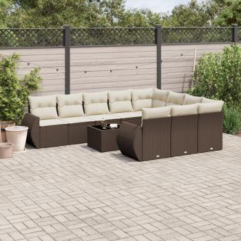 ARDEBO.de - 11-tlg. Garten-Sofagarnitur mit Kissen Braun Poly Rattan