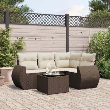 ARDEBO.de - 5-tlg. Garten-Sofagarnitur mit Kissen Braun Poly Rattan