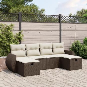 ARDEBO.de - 6-tlg. Garten-Sofagarnitur mit Kissen Braun Poly Rattan