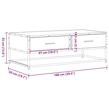 Couchtisch Grau Sonoma 100x50x35 cm Holzwerkstoff und Metall
