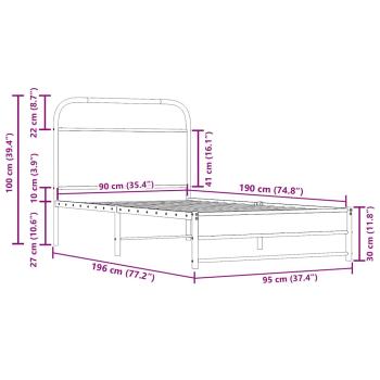 Bettgestell ohne Matratze 90x190 cm Räuchereiche Holzwerkstoff
