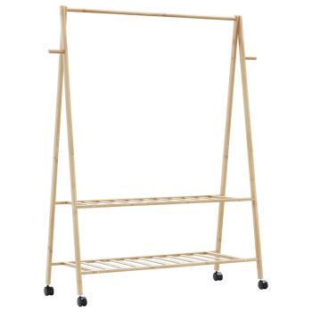 ARDEBO.de - Kleiderständer mit Ablagen und Rollen 132x45,5x155,5 cm Bambus