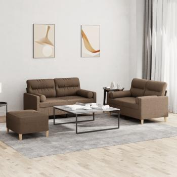 ARDEBO.de - 3-tlg. Sofagarnitur mit Kissen Braun Stoff