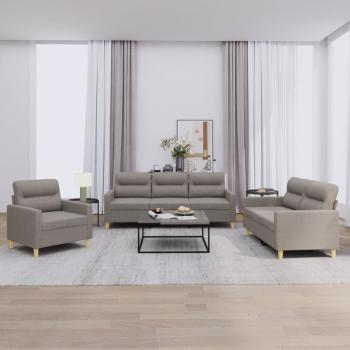ARDEBO.de - 3-tlg. Sofagarnitur mit Kissen Taupe Stoff