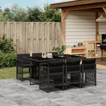 ARDEBO.de - 7-tlg. Garten-Essgruppe mit Kissen Schwarz Poly Rattan