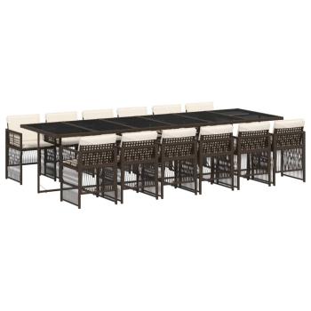 13-tlg. Garten-Essgruppe mit Kissen Braun Poly Rattan