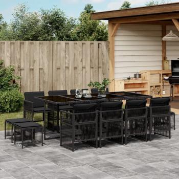 ARDEBO.de - 13-tlg. Garten-Essgruppe mit Kissen Schwarz Poly Rattan