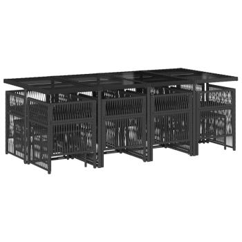 13-tlg. Garten-Essgruppe mit Kissen Schwarz Poly Rattan