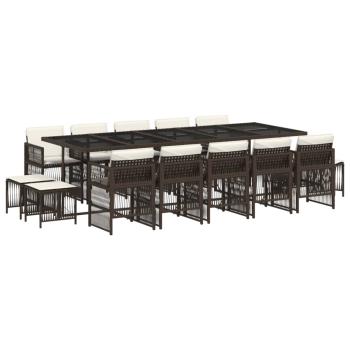 15-tlg. Garten-Essgruppe mit Kissen Braun Poly Rattan