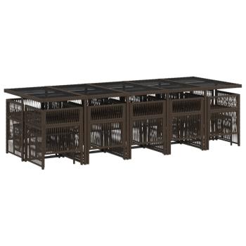 15-tlg. Garten-Essgruppe mit Kissen Braun Poly Rattan