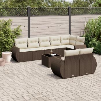 ARDEBO.de - 9-tlg. Garten-Sofagarnitur mit Kissen Braun Poly Rattan