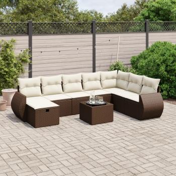 ARDEBO.de - 9-tlg. Garten-Sofagarnitur mit Kissen Braun Poly Rattan