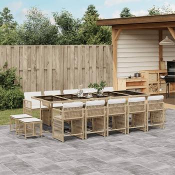 ARDEBO.de - 15-tlg. Garten-Essgruppe mit Kissen Beige Poly Rattan