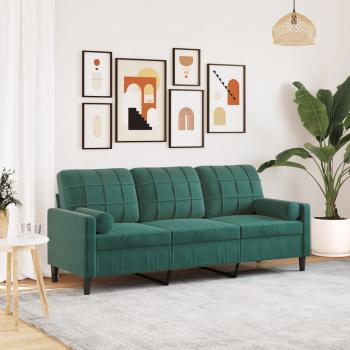 ARDEBO.de - 3-Sitzer-Sofa mit Zierkissen Dunkelgrün 180 cm Samt