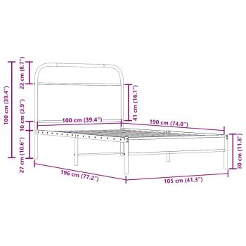 Bettgestell ohne Matratze 100x190 cm Räuchereiche Holzwerkstoff