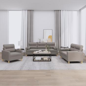ARDEBO.de - 3-tlg. Sofagarnitur mit Kissen Taupe Stoff