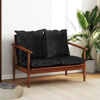 ARDEBO.de - 2-Sitzer-Sofa Schwarz Echtleder und Massivholz Akazie