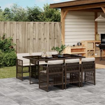 ARDEBO.de - 7-tlg. Garten-Essgruppe mit Kissen Braun Poly Rattan