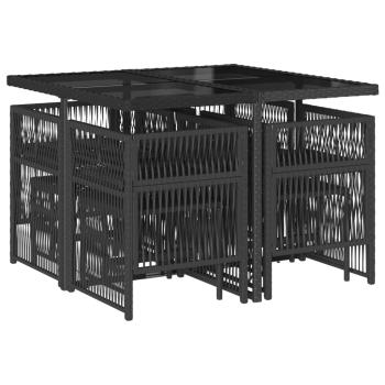 9-tlg. Garten-Essgruppe mit Kissen Schwarz Poly Rattan