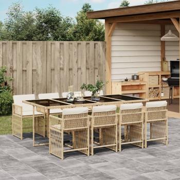 ARDEBO.de - 9-tlg. Garten-Essgruppe mit Kissen Beige Poly Rattan