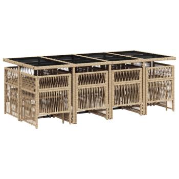 13-tlg. Garten-Essgruppe mit Kissen Beige Poly Rattan