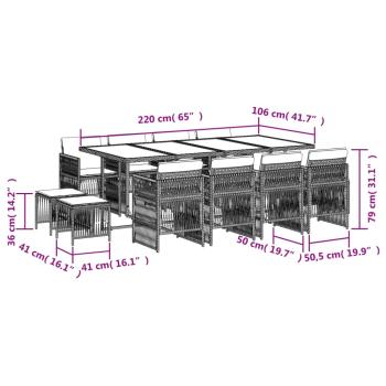 13-tlg. Garten-Essgruppe mit Kissen Beige Poly Rattan