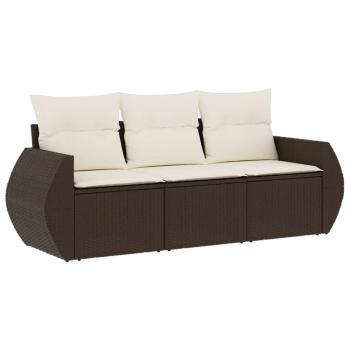 3-tlg. Garten-Sofagarnitur mit Kissen Braun Poly Rattan