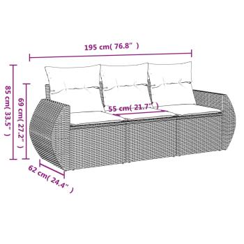 3-tlg. Garten-Sofagarnitur mit Kissen Braun Poly Rattan