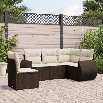 ARDEBO.de - 5-tlg. Garten-Sofagarnitur mit Kissen Braun Poly Rattan