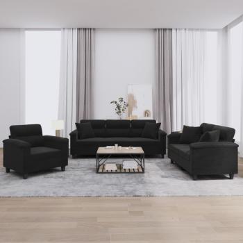 ARDEBO.de - 3-tlg. Sofagarnitur mit Kissen Schwarz Mikrofasergewebe