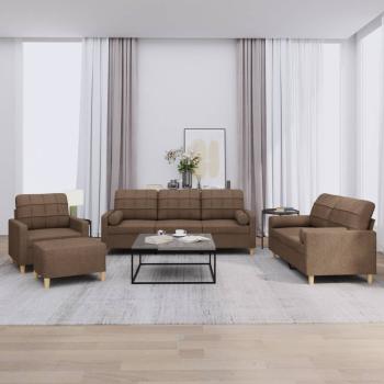 ARDEBO.de - 4-tlg. Sofagarnitur mit Kissen Braun Stoff