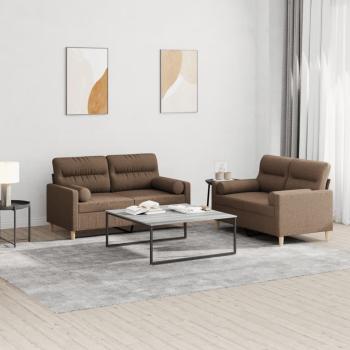 ARDEBO.de - 2-tlg. Sofagarnitur mit Kissen Braun Stoff