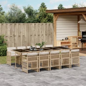 ARDEBO.de - 11-tlg. Garten-Essgruppe mit Kissen Beige Poly Rattan
