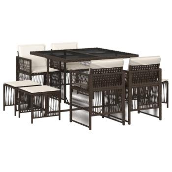9-tlg. Garten-Essgruppe mit Kissen Braun Poly Rattan