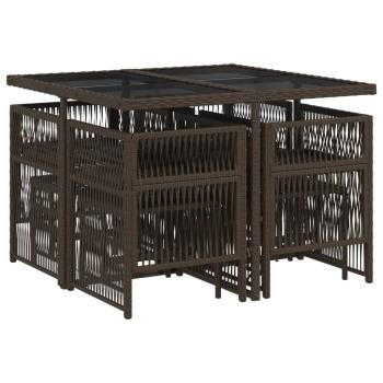 9-tlg. Garten-Essgruppe mit Kissen Braun Poly Rattan