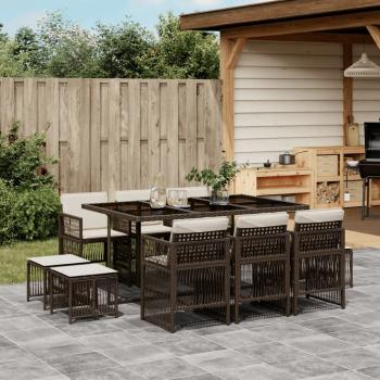 ARDEBO.de - 11-tlg. Garten-Essgruppe mit Kissen Braun Poly Rattan