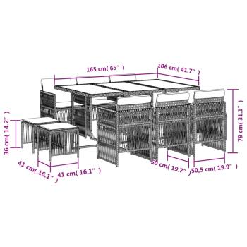 11-tlg. Garten-Essgruppe mit Kissen Braun Poly Rattan