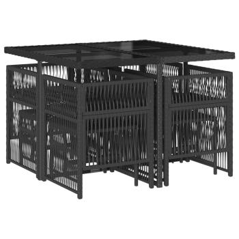 9-tlg. Garten-Essgruppe mit Kissen Schwarz Poly Rattan