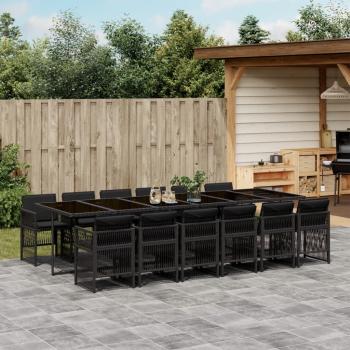 ARDEBO.de - 13-tlg. Garten-Essgruppe mit Kissen Schwarz Poly Rattan