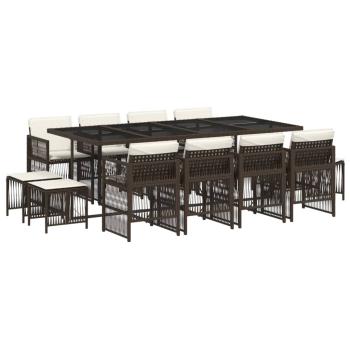ARDEBO.de - 13-tlg. Garten-Essgruppe mit Kissen Braun Poly Rattan