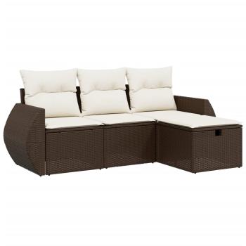 4-tlg. Garten-Sofagarnitur mit Kissen Braun Poly Rattan