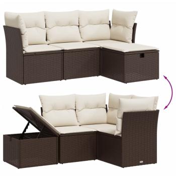 4-tlg. Garten-Sofagarnitur mit Kissen Braun Poly Rattan